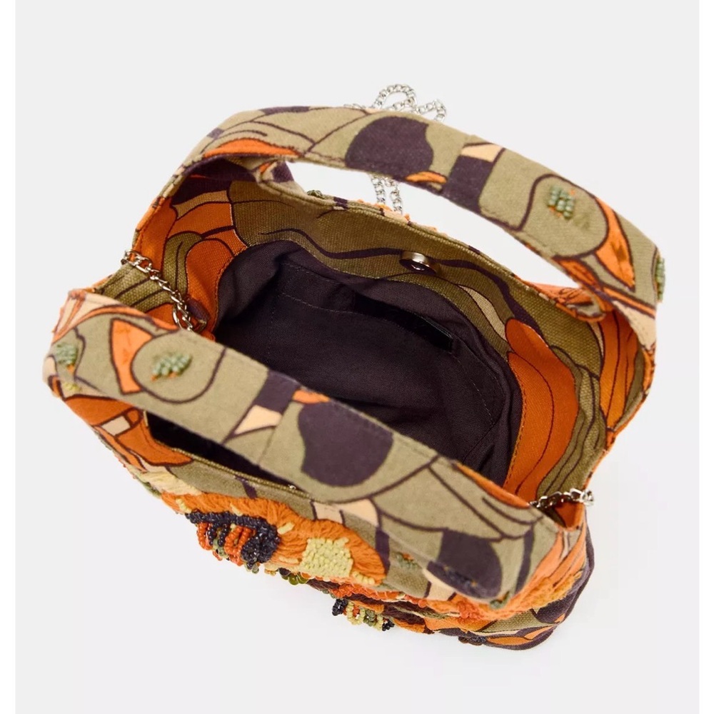 NWT Zara multicolor sequin beaded Orange and Brown Floral Shoulder Bag - Picture 4 of 11